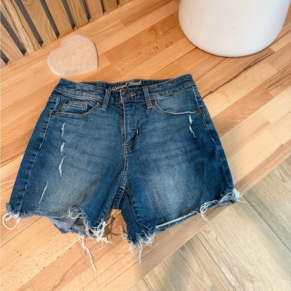 Universal Thread Dark Blue Distressed Denim Shorts